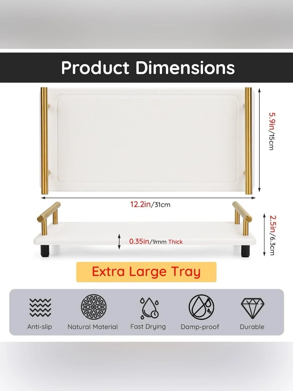 Segbeauty 12x6in Water Absorbing Stone Tray for Countertop